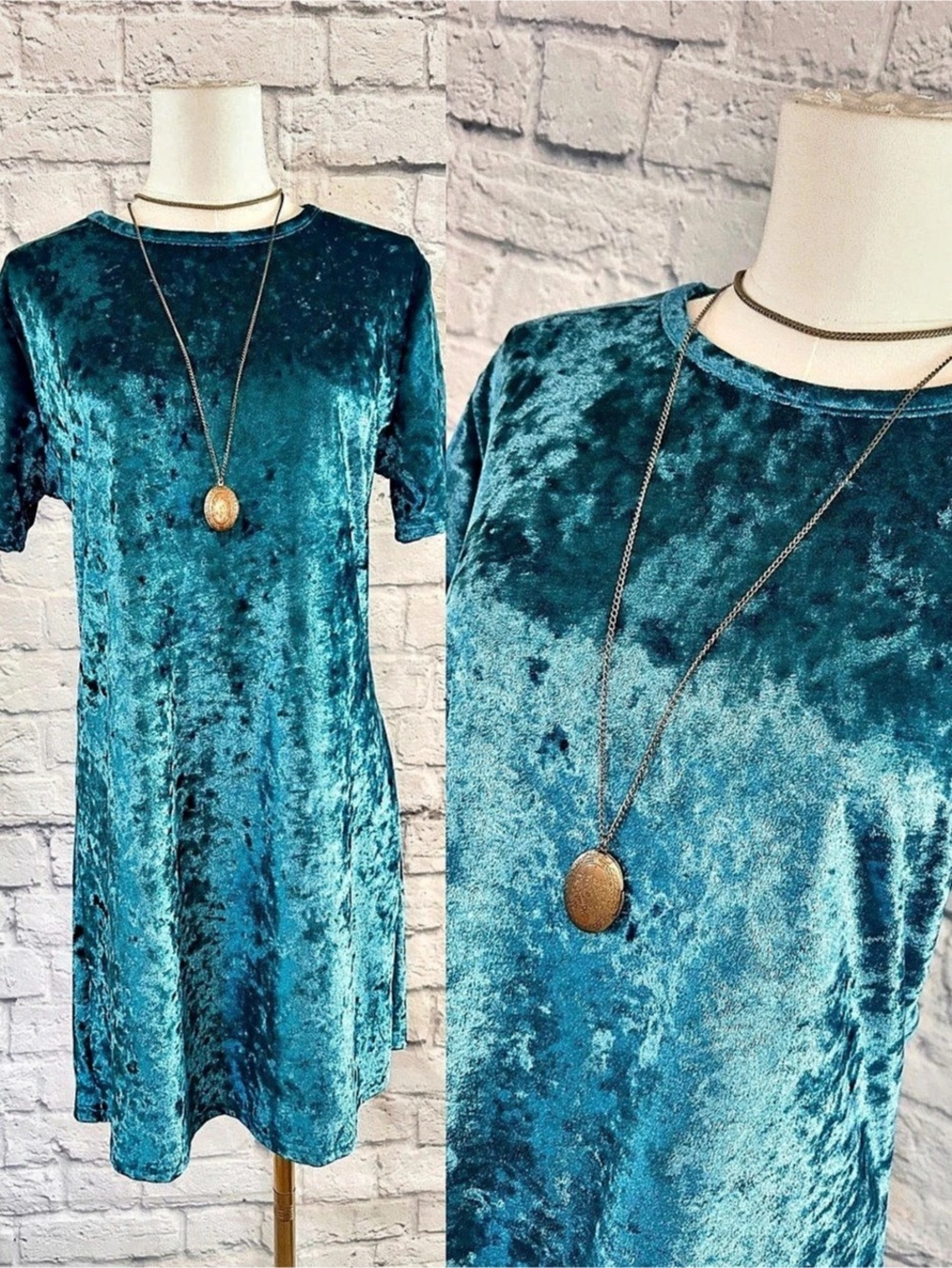 Vintage 90s Style Teal Velvet Mini Dress Fall Winter Party Grunge Boho Fairycore